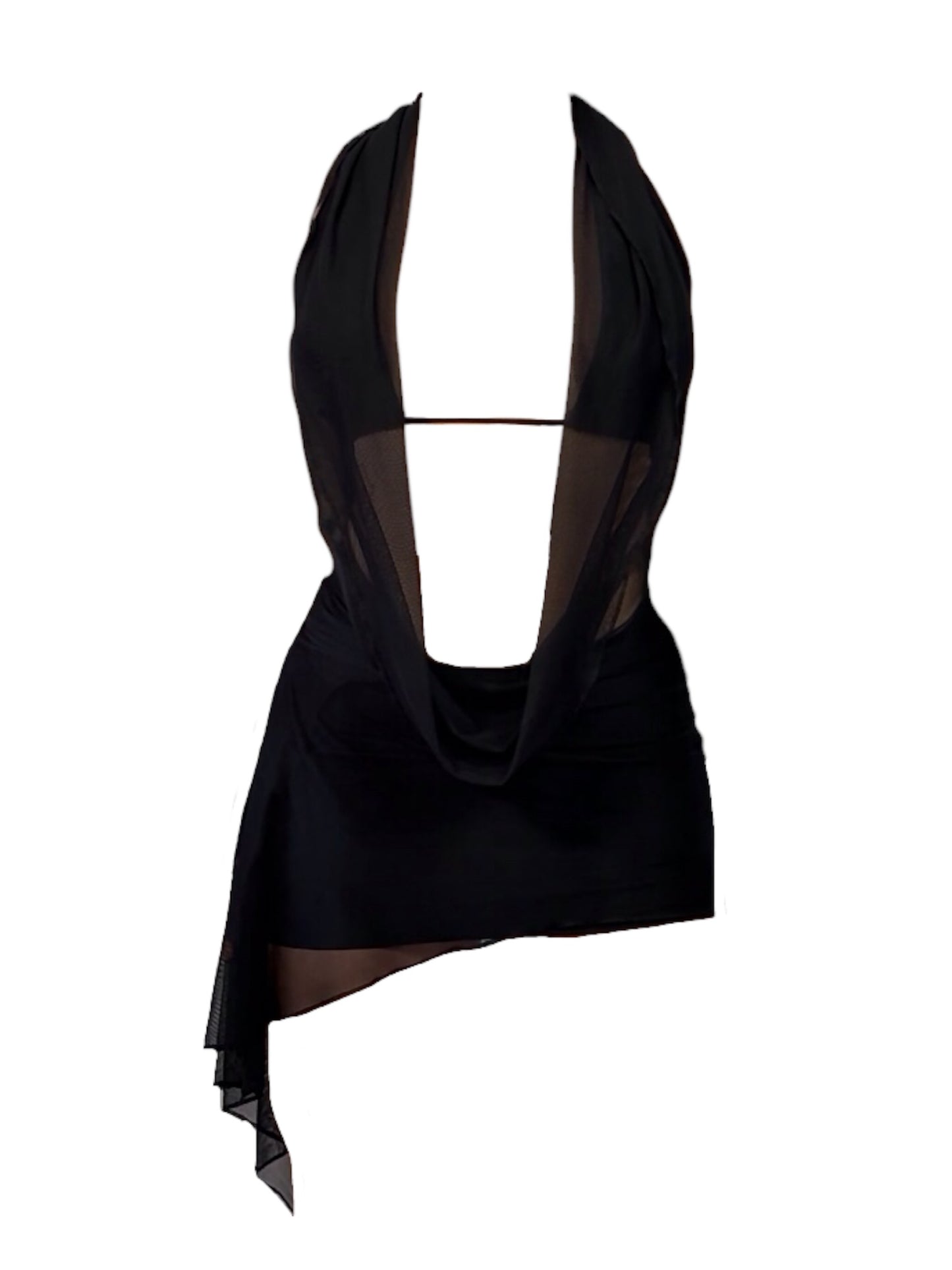 VESTIDO TUL ELASTICO NEGRO CON CAPUCHA