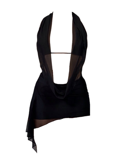VESTIDO TUL ELASTICO NEGRO CON CAPUCHA