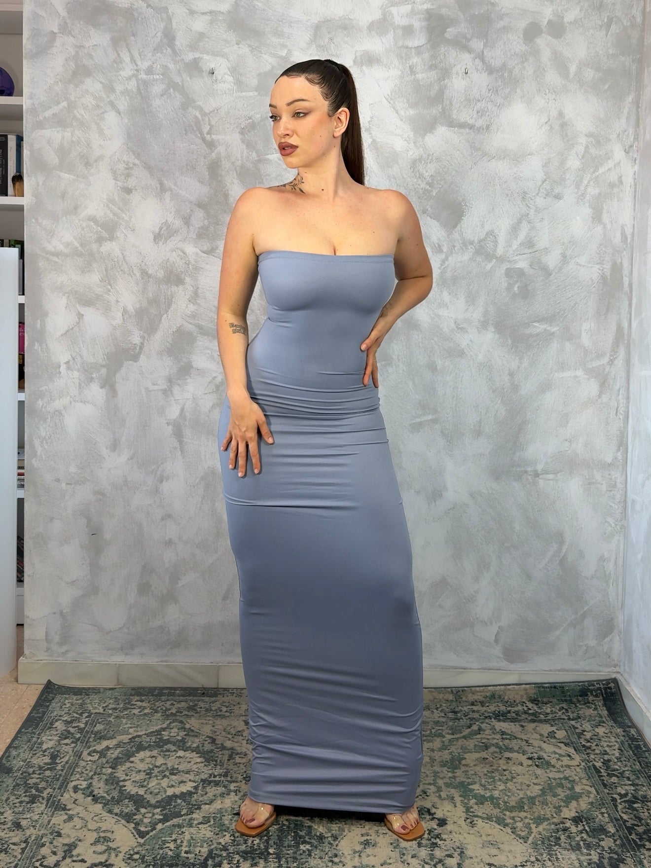 VESTIDO HALTER LICRA GRIS